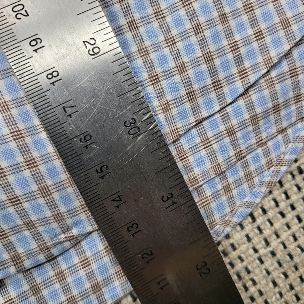 David Donahue Shirt Mens 16 34/35 Blue Check Classic Fit Dress Long Sleeve - Picture 5 of 7